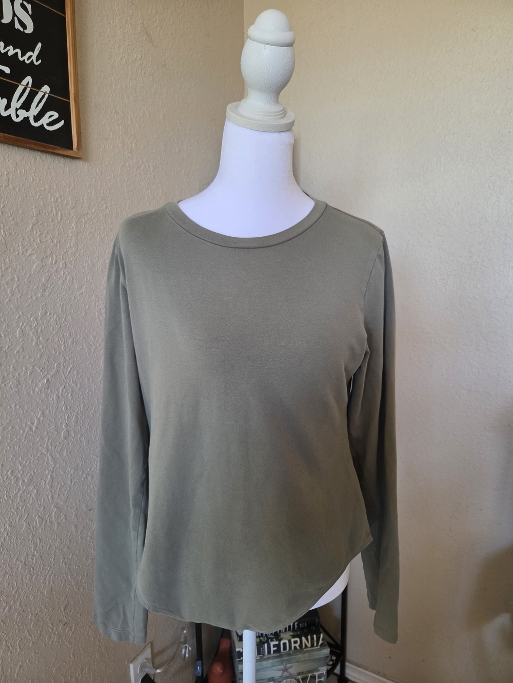 Mango Olive Green Long-Sleeve Crewneck Bodysuit